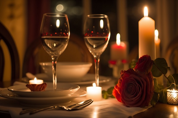 Tutto l'occorrente per una cena romantica di San Valentino.